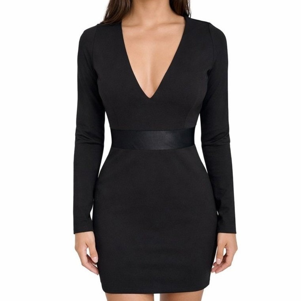 Windsor Black Mini‎ Dress NWT XS Long Sleeve Plunging V Neck Cocktail Party Sexy